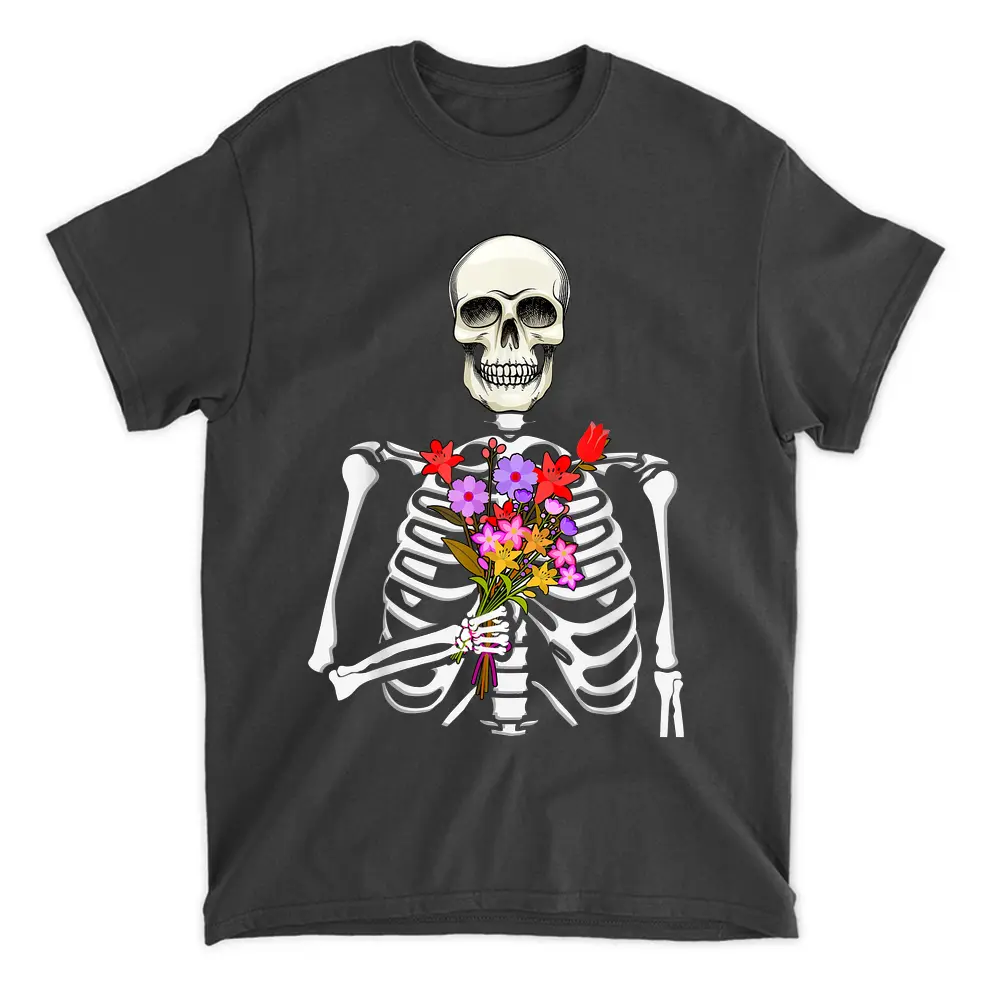 The Lovers Skeleton Floral Skull Tarot Card Horror Halloween T-Shirt