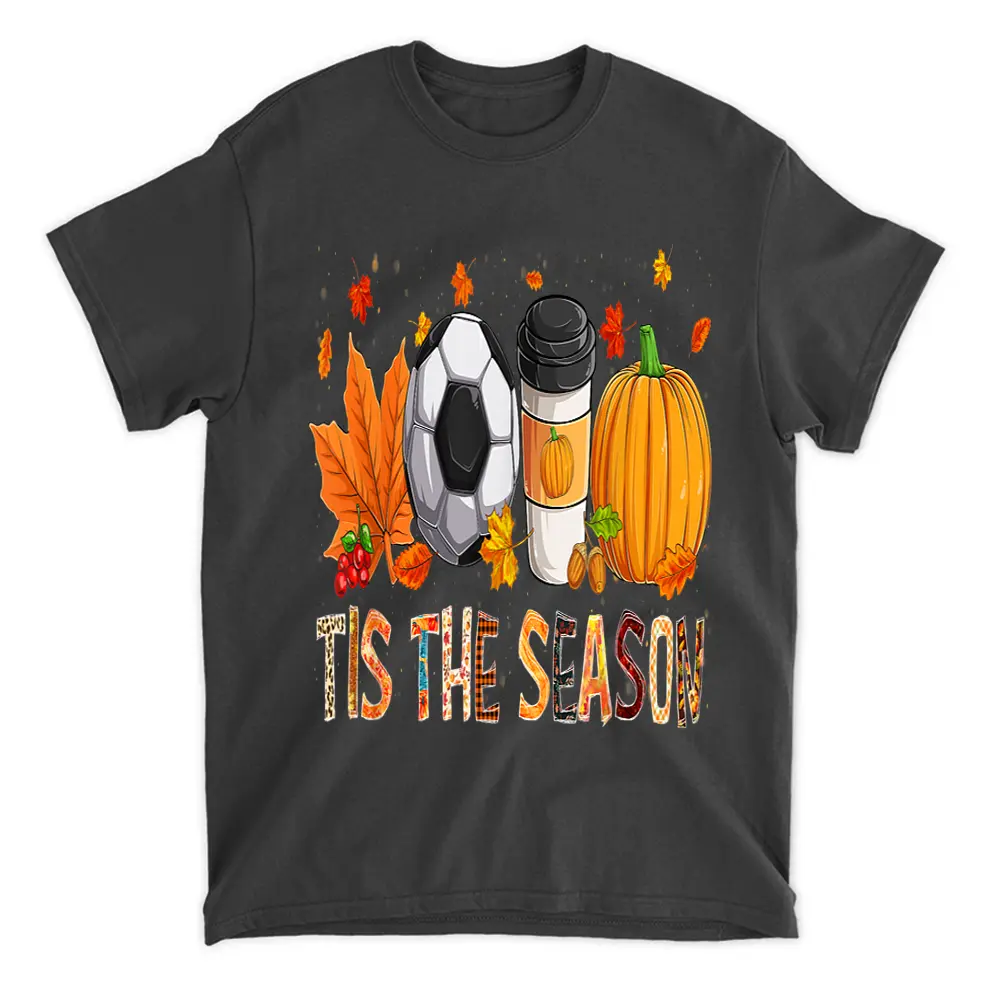 The Season Leopard Pumpkin Soccer Halloween Fall Leaf T-Shirt