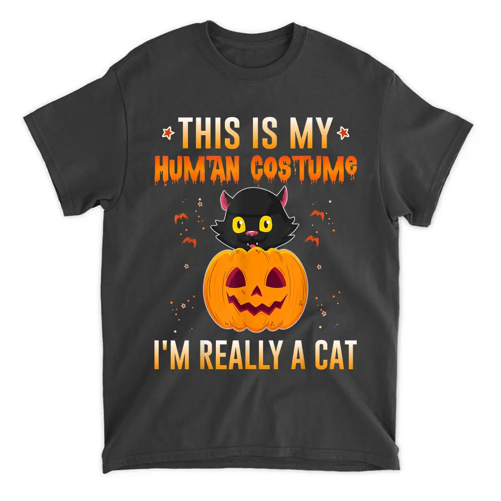 This Is My Human Costume I'm Really A Cat Pumpkin Halloween T-Shirt