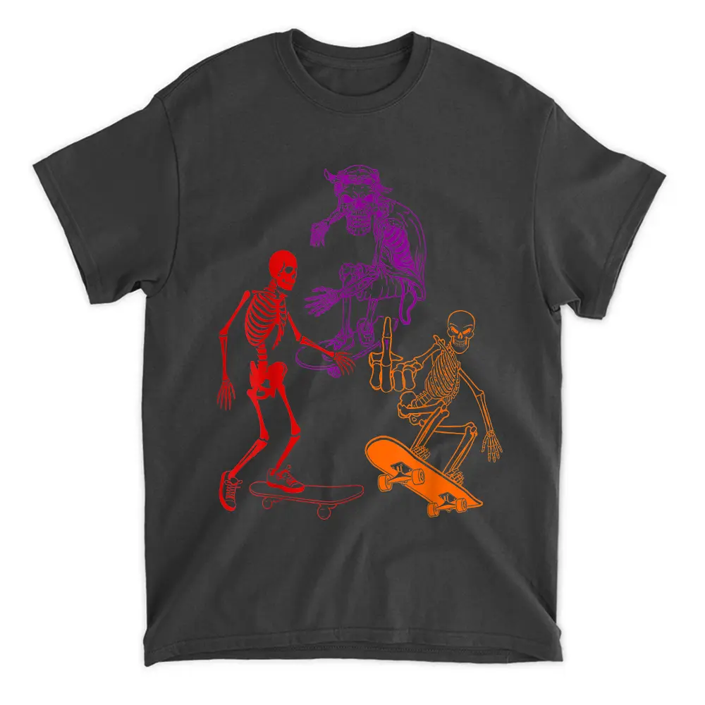 Three Skeletons Skateboarding Halloween Skateboard Lover T-Shirt