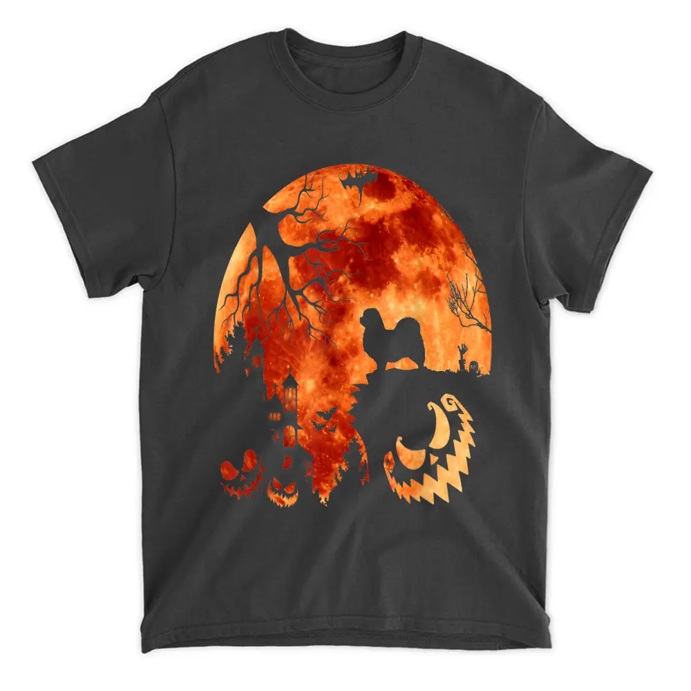 Tibetan Spaniel And Moon Halloween Costume Pumpkin Dog Lover T-Shirt