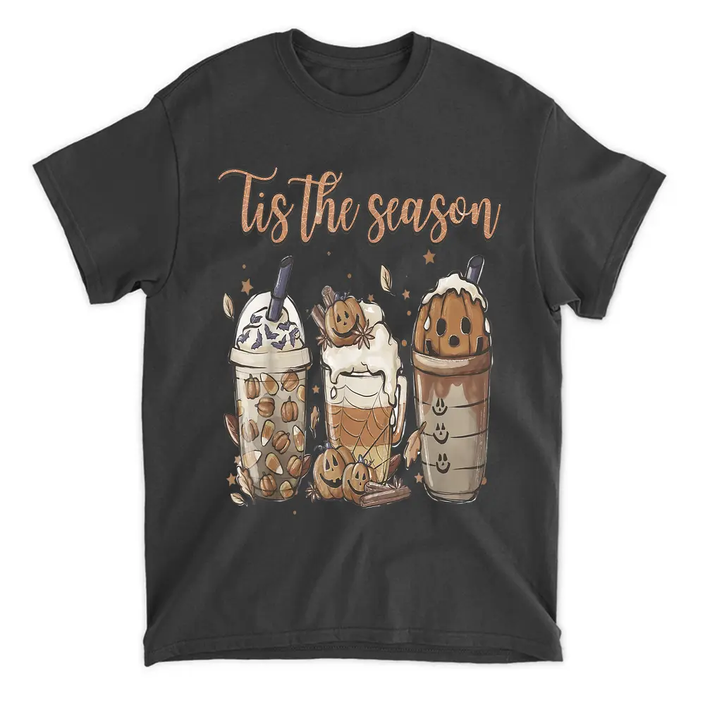 Tis The Season Vintage Retro Pumpkins Latte Coffee Halloween T-Shirt