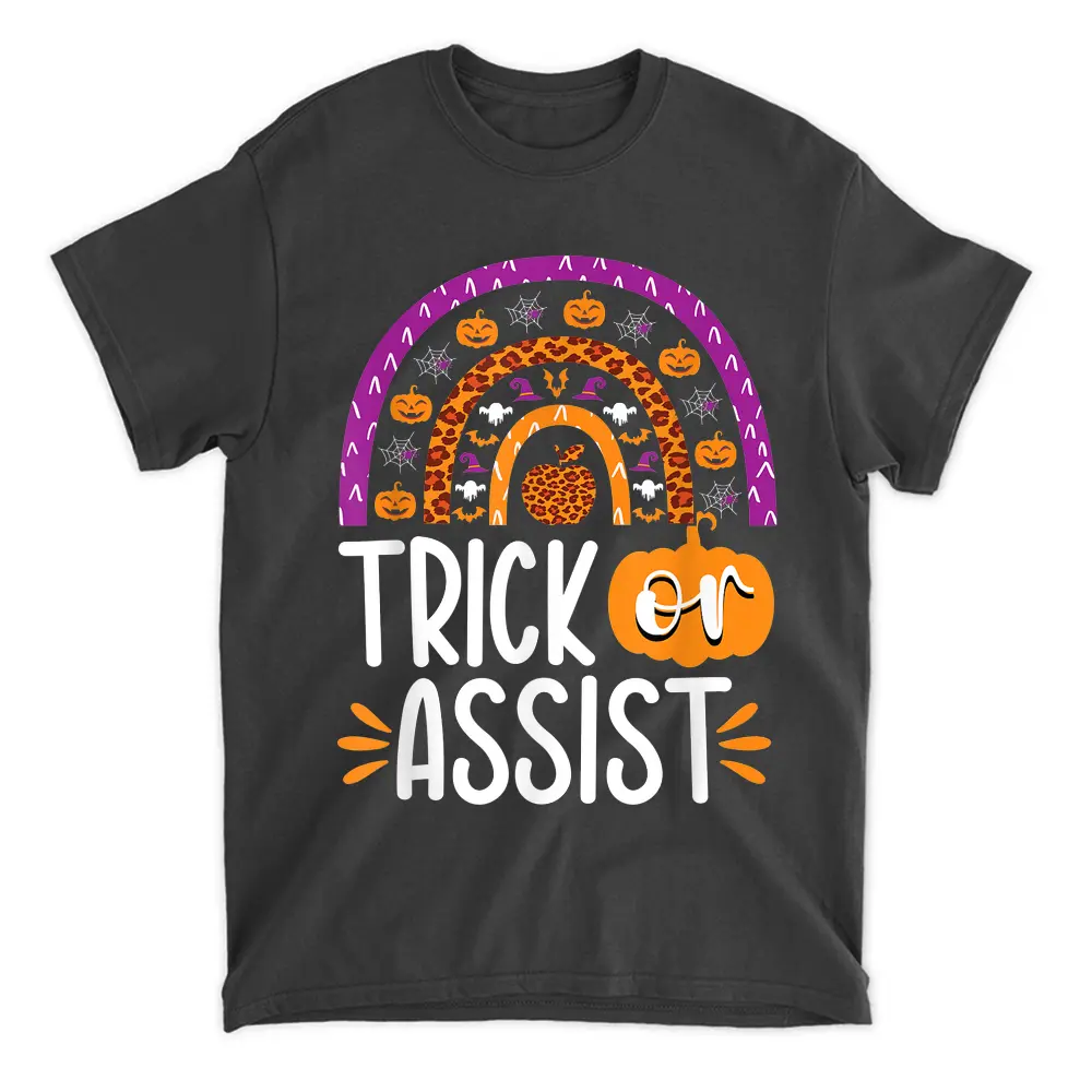 Trick Or Assist School Teacher Assistant Halloween Rainbow T-Shirt