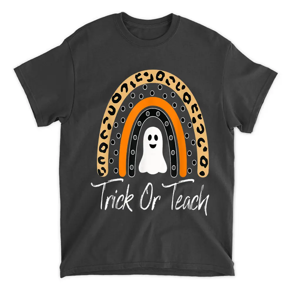 Trick Or Teach Rainbow Leopard Ghost Teacher Halloween T-Shirt