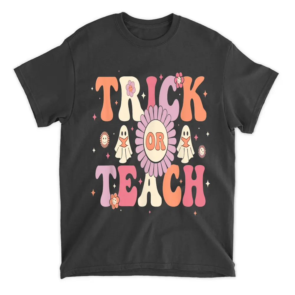 Trick Or Teach Shirt Teacher Halloween Groovy Retro Vintage T-Shirt