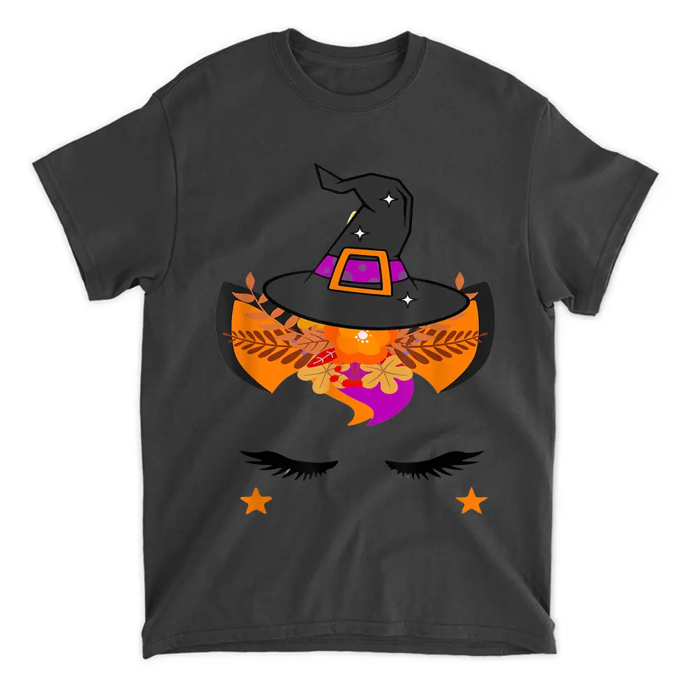 Unicorn Face Witch Hat Happy Halloween Costumes  Women T-Shirt