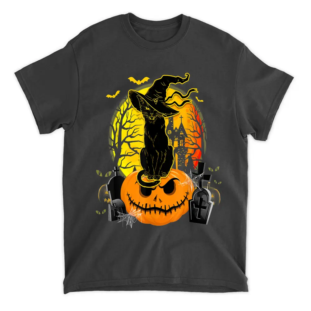 Vintage Black Cat Witch Scary Halloween Costume Kids Boys T-Shirt