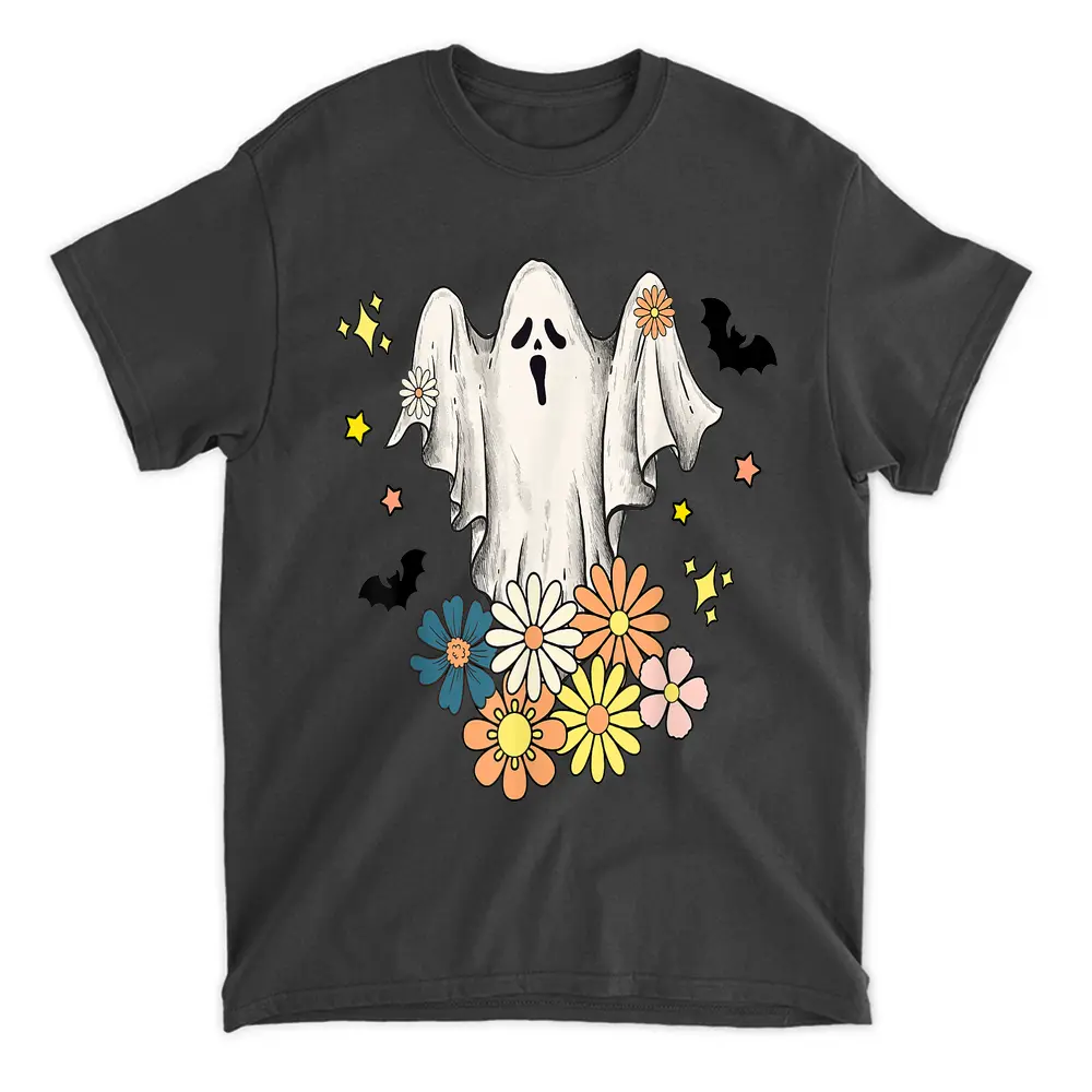 Vintage Floral Bat Ghost Cute Halloween Costume Funny T-Shirt