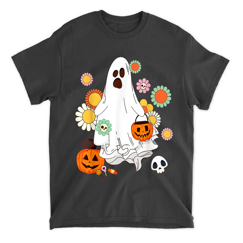 Vintage Floral Ghost Cute Halloween Costume Funny Graphic T-Shirt