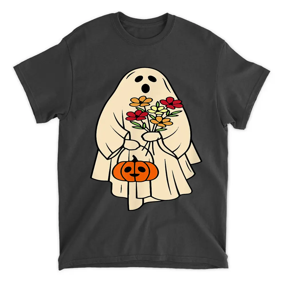 Vintage Floral Ghost Cute Halloween Costume Funny Graphic T-Shirt