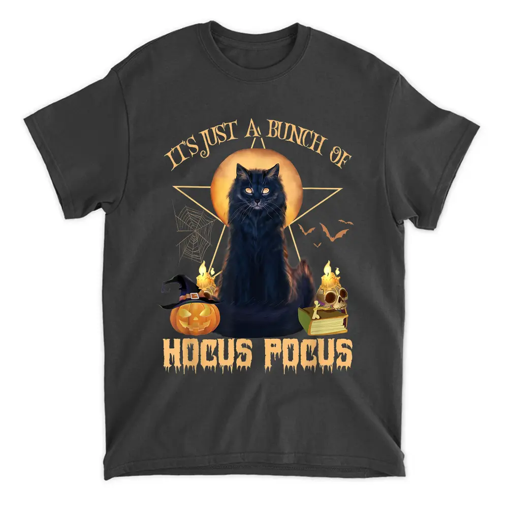 Vintage Halloween Black Cat It's Just A Bunch Of Hocus Pocus T-Shirt