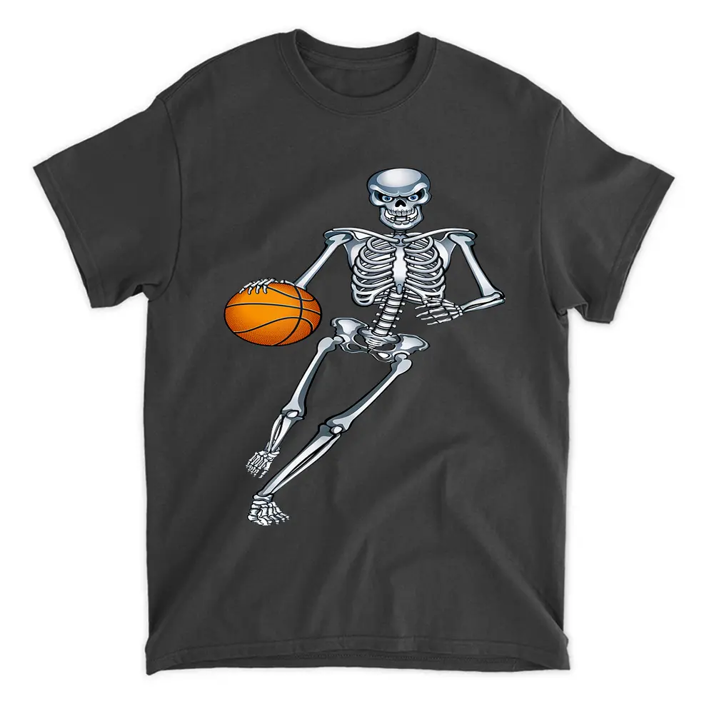 Vintage Skeleton Basketball Player Dunking Hoop Halloween T-Shirt