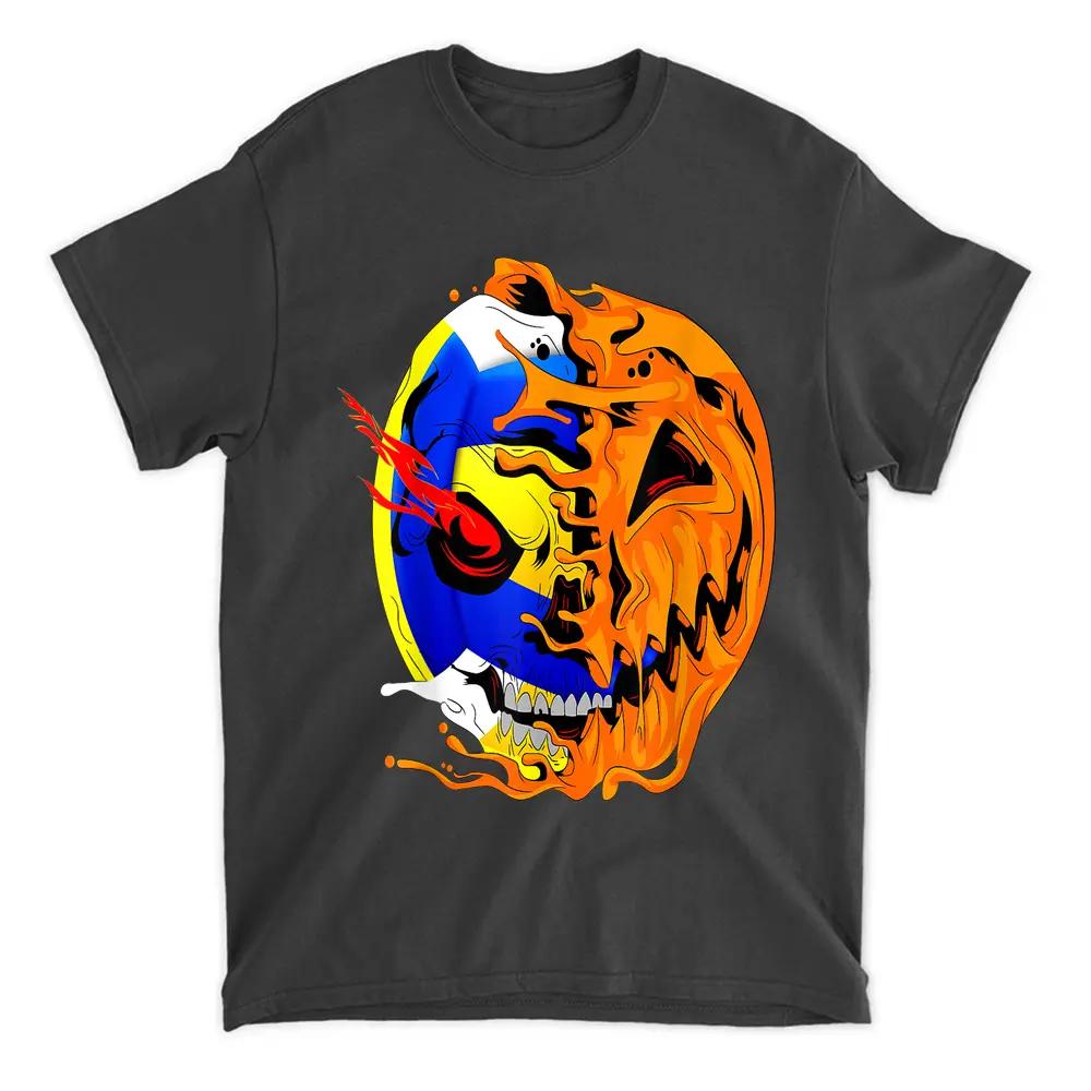 Volleyball Player Halloween Pumpkin Skeleton Kids Teens Men T-Shirt