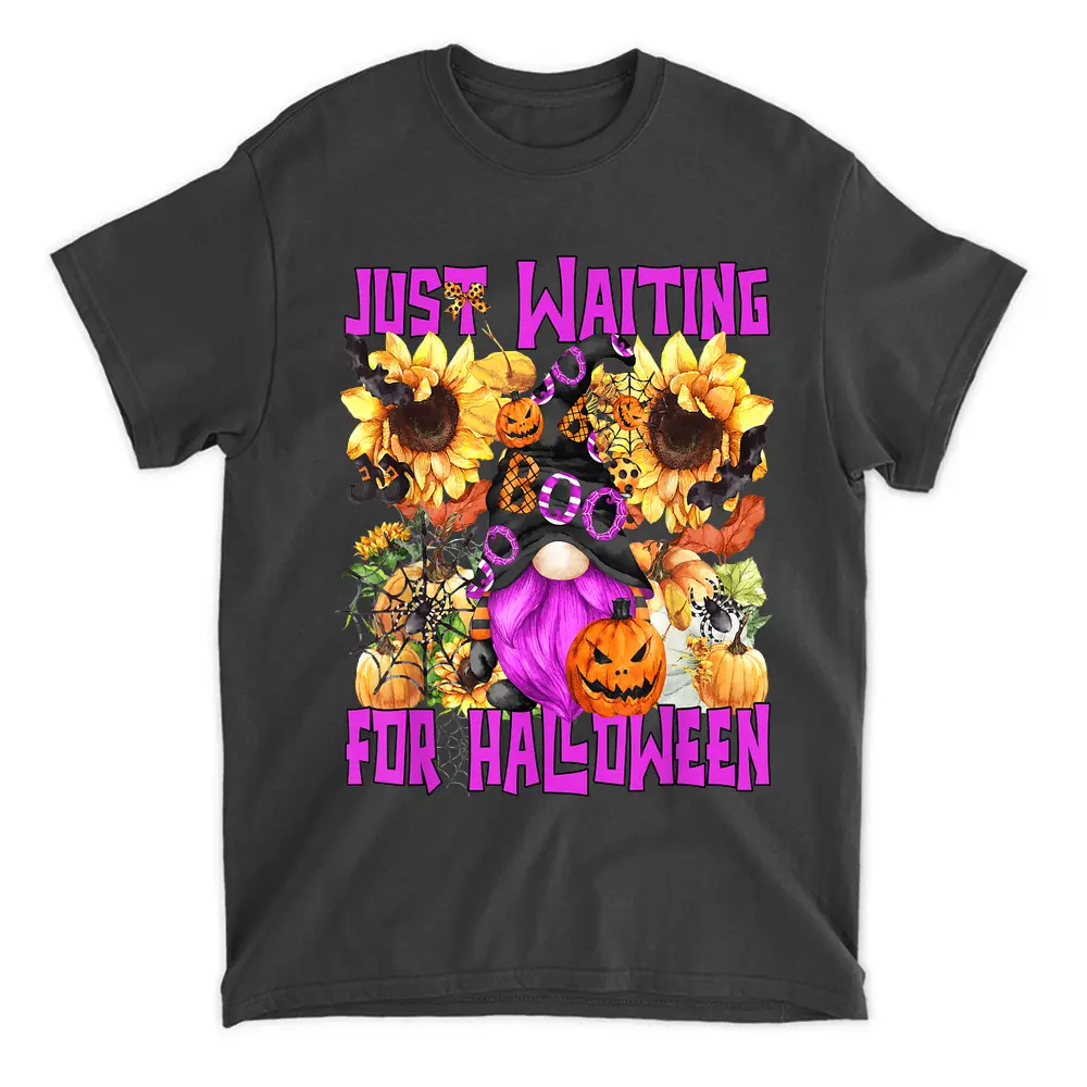 Waiting For Halloween Quote For Women Purple Autumn Gnome T-Shirt