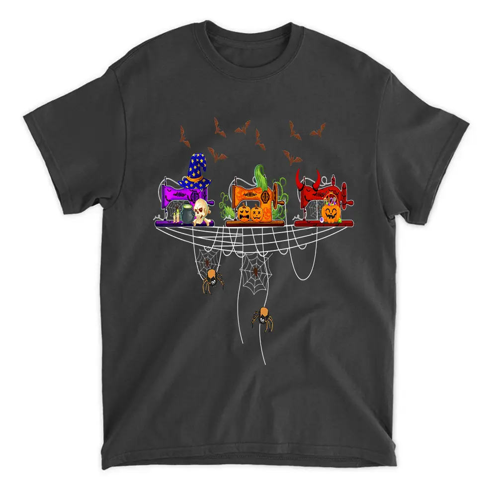 Witch Devil Pumpkin Sewing Machines Halloween Costume Day T-Shirt