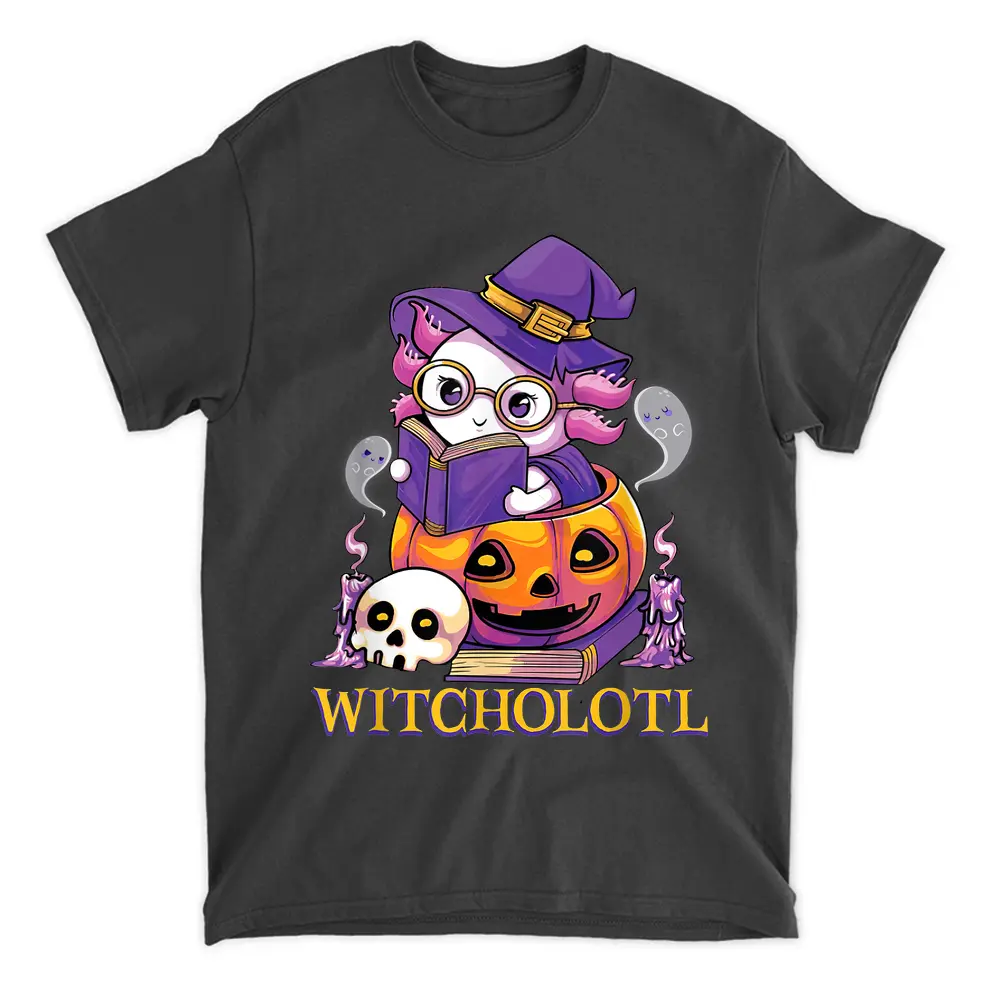 Witcholotl Axolotl Halloween Witch Kawaii Anime Kids Girls T-Shirt