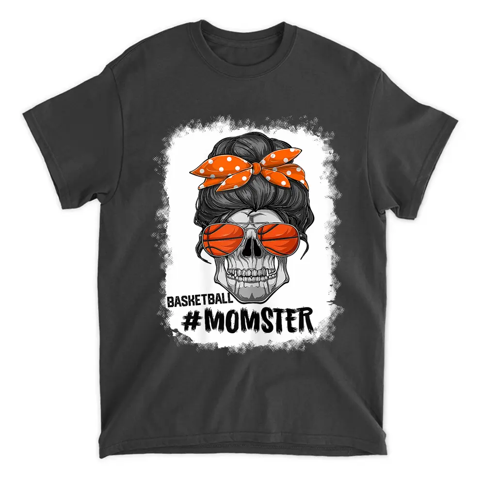 Womens Basketball Momster Shirt Womens Halloween Messy Bun Mom Ster T-Shirt