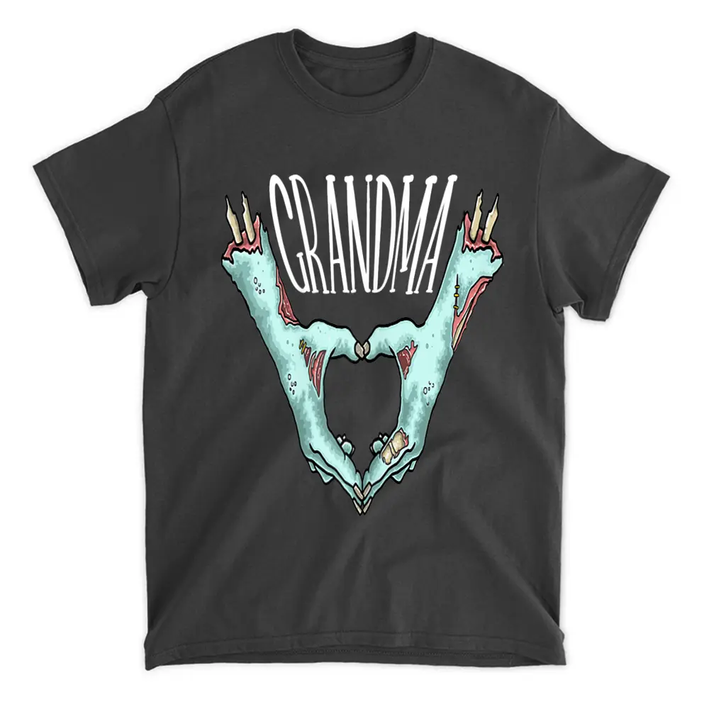 Womens Grandma Zombie Hand Heart Halloween Costume Family Matching T-Shirt