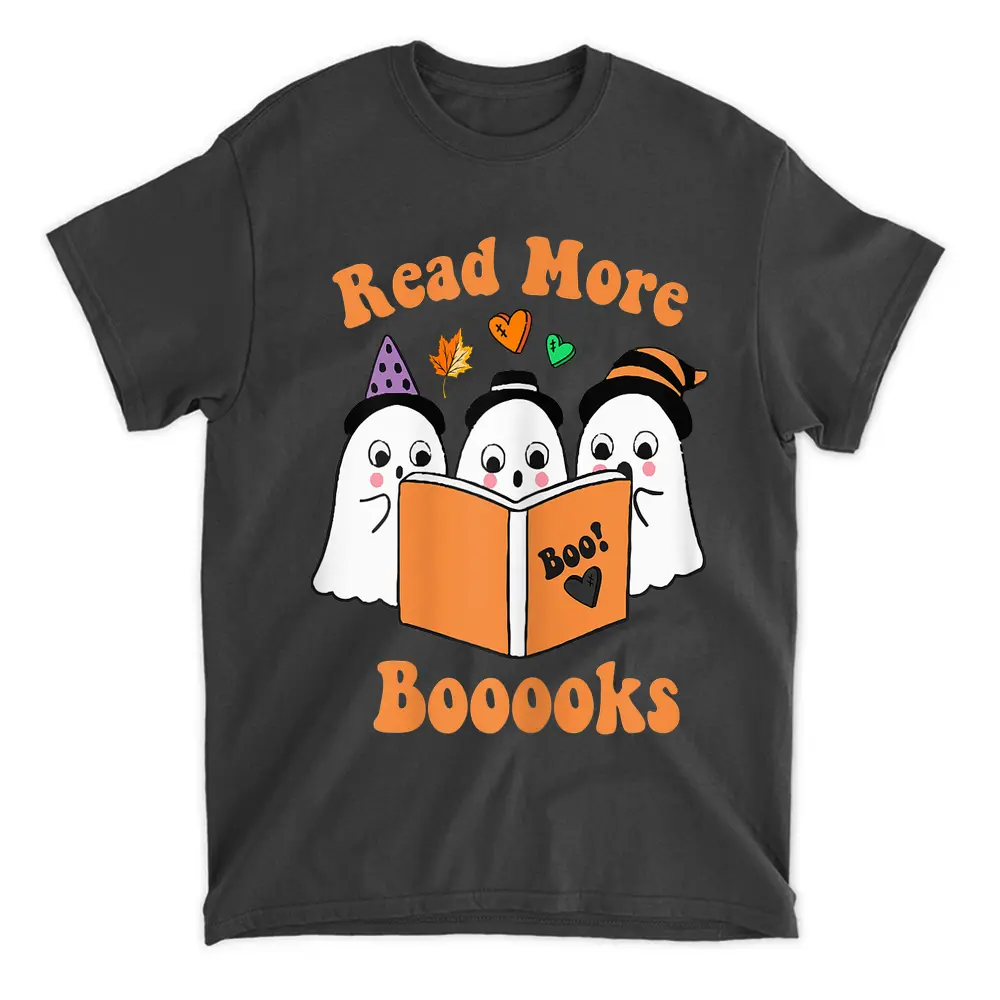 Womens Groovy Halloween Read More Books Cute Boo Read A Book T-Shirt