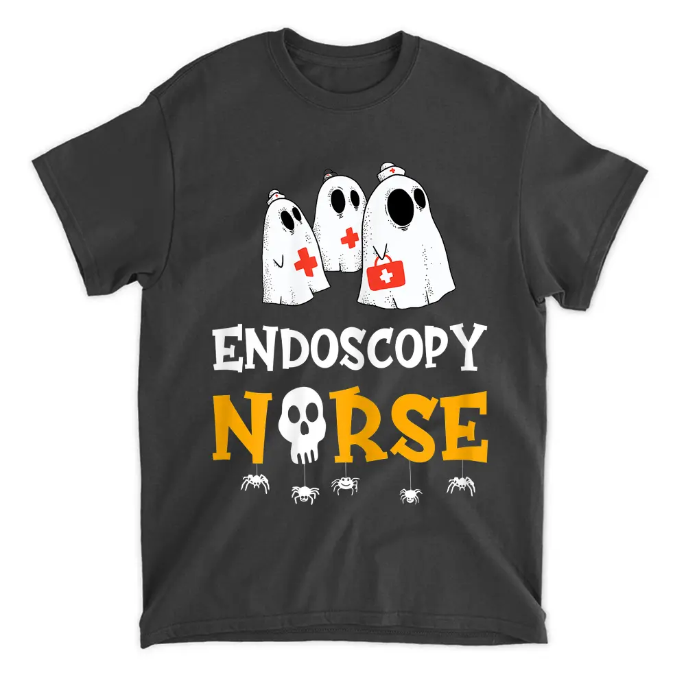 Womens Halloween Endoscopy Nurse Costume Funny Rn Nursing Ghost T-Shirt
