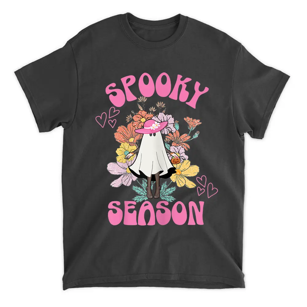 Womens Halloween Spook Ghost Flowers Hippie Style 60s 70s Party T-Shirt