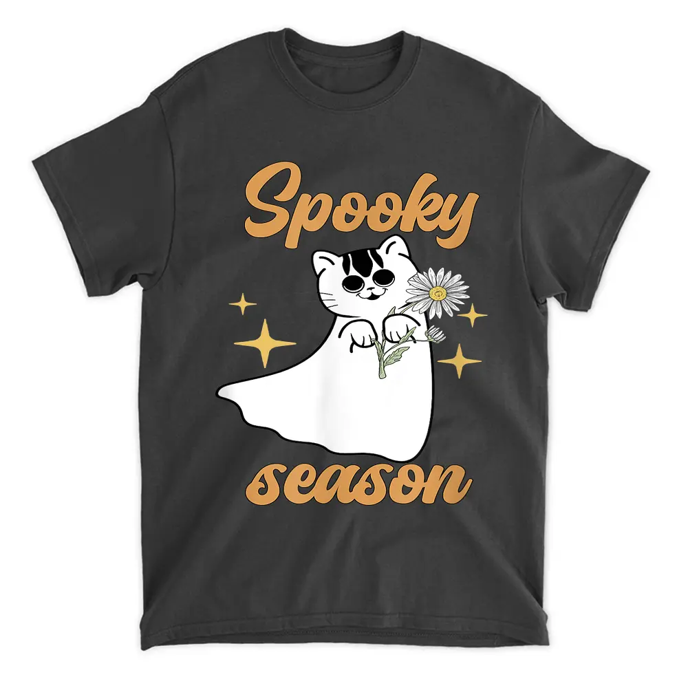 Womens Scary Spooky Halloween Flower Cat Design T-Shirt