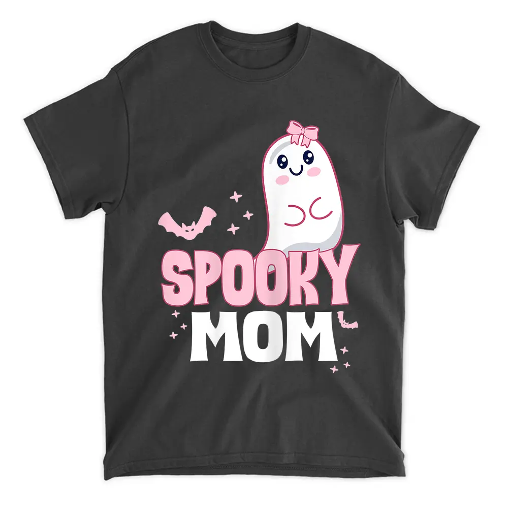 Womens Spooky Mom Family Cute Pink White Ghost Boo Halloween T-Shirt