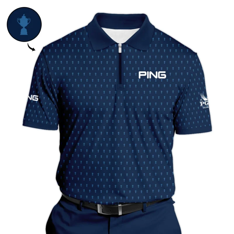 Ping 2024 PGA Championship Golf Zipper Polo Shirt Dark Blue Gradient Pattern All Over Print Zipper Polo Shirt For Men