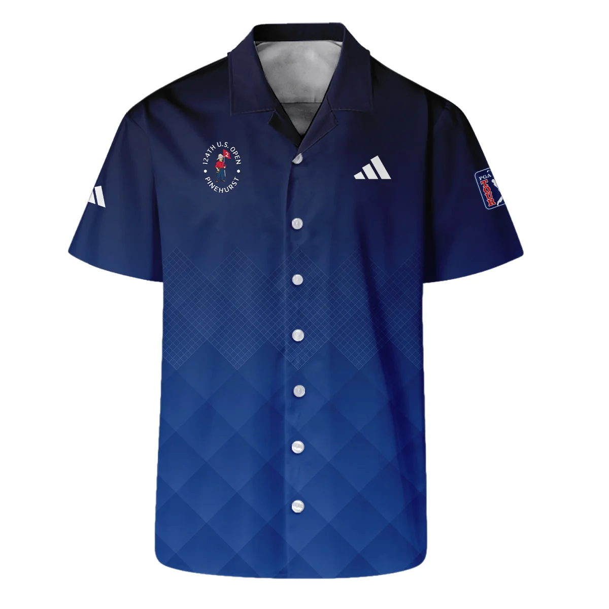 124th U.S. Open Pinehurst Adidas Dark Blue Gradient Stripes Pattern Long Polo Shirt Style Classic Long Polo Shirt For Men