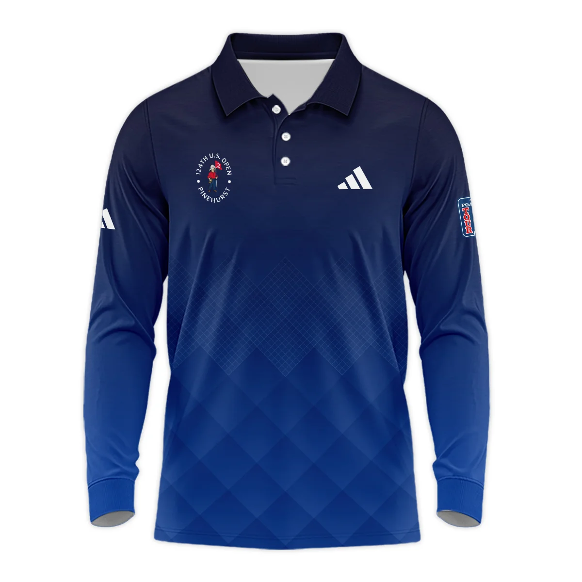 124th U.S. Open Pinehurst Adidas Dark Blue Gradient Stripes Pattern Style Classic, Short Sleeve Polo Shirts Quarter-Zip Casual Slim Fit Mock Neck Basic