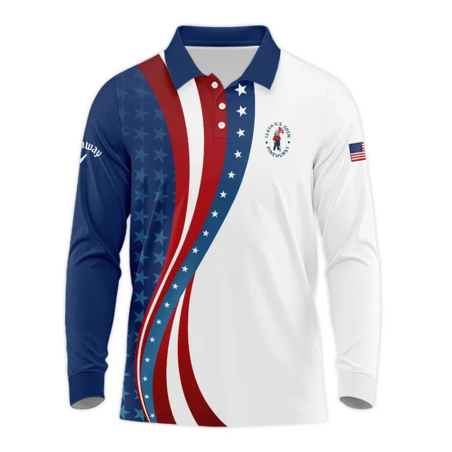 124th U.S. Open Pinehurst Blue Gradient Red White Star Callaway Long Polo Shirt Style Classic