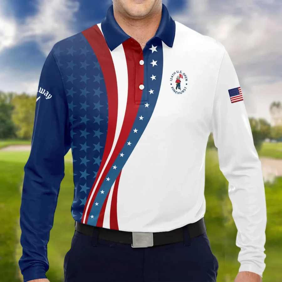 124th U.S. Open Pinehurst Blue Gradient Red White Star Callaway Long Polo Shirt Style Classic