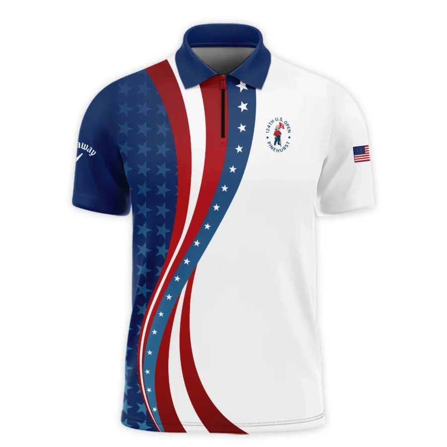 124th U.S. Open Pinehurst Blue Gradient Red White Star Callaway Zipper Polo Shirt Style Classic