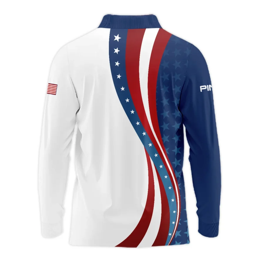 124th U.S. Open Pinehurst Blue Gradient Red White Star Ping Long Polo Shirt Style Classic