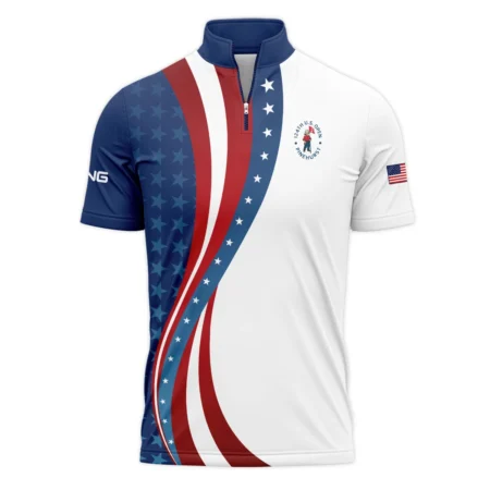124th U.S. Open Pinehurst Blue Gradient Red White Star Ping Quarter-Zip Polo Shirt