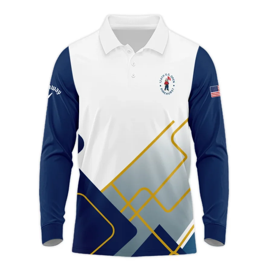 124th U.S. Open Pinehurst Blue Yellow Line White Callaway Long Polo Shirt Style Classic