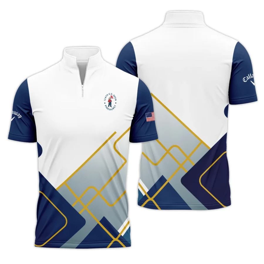 124th U.S. Open Pinehurst Blue Yellow Line White Callaway Quarter-Zip Polo Shirt