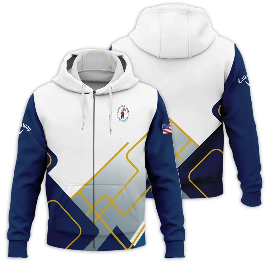 124th U.S. Open Pinehurst Blue Yellow Line White Callaway Zipper Hoodie Shirt Style Classic