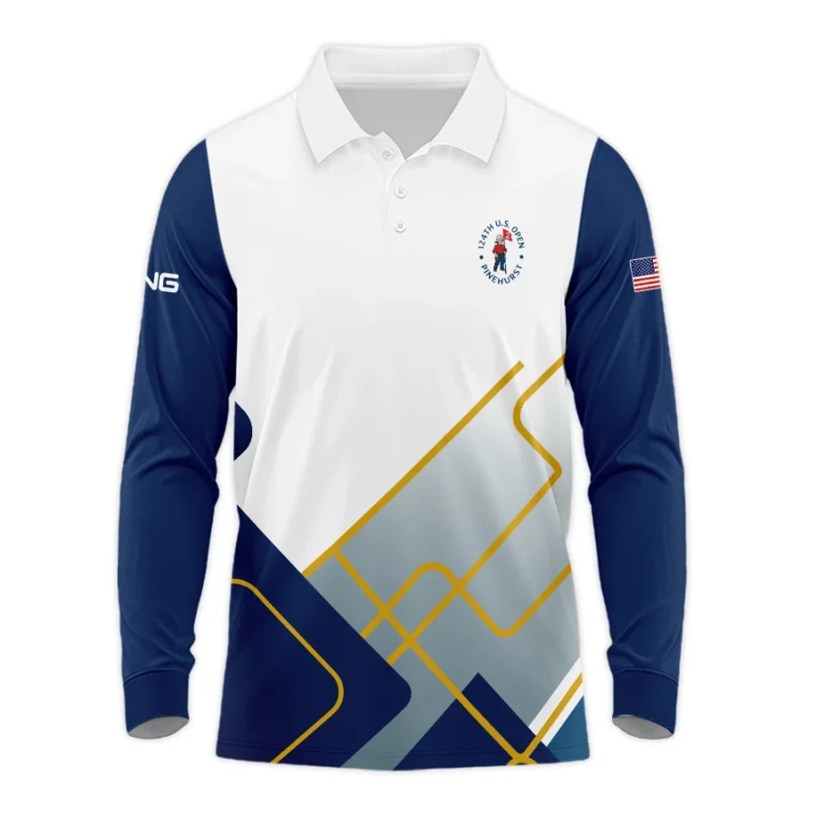 124th U.S. Open Pinehurst Blue Yellow Line White Ping Long Polo Shirt Style Classic