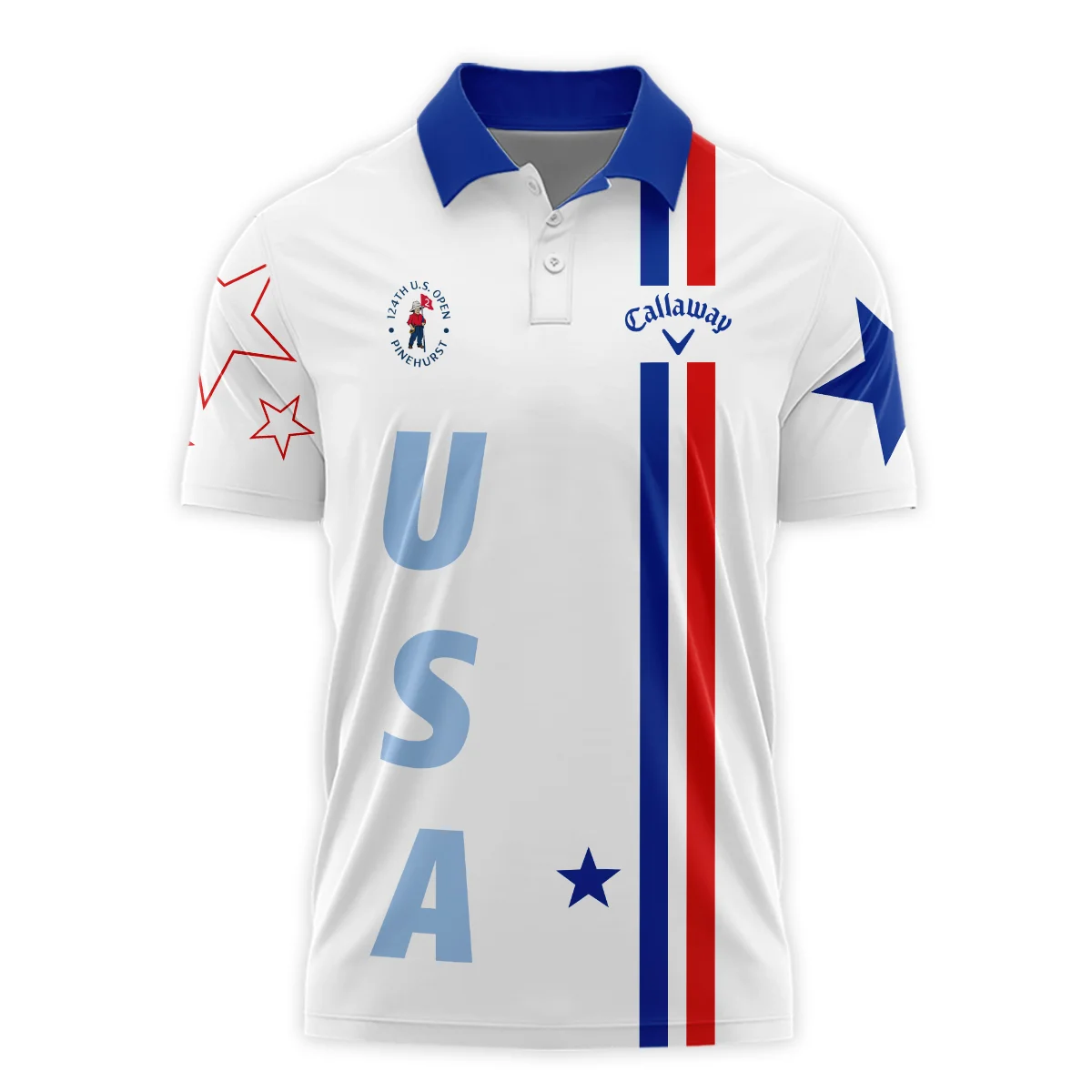 124th U.S. Open Pinehurst Callaway Blue Red Line White Vneck Polo Shirt Style Classic Polo Shirt For Men