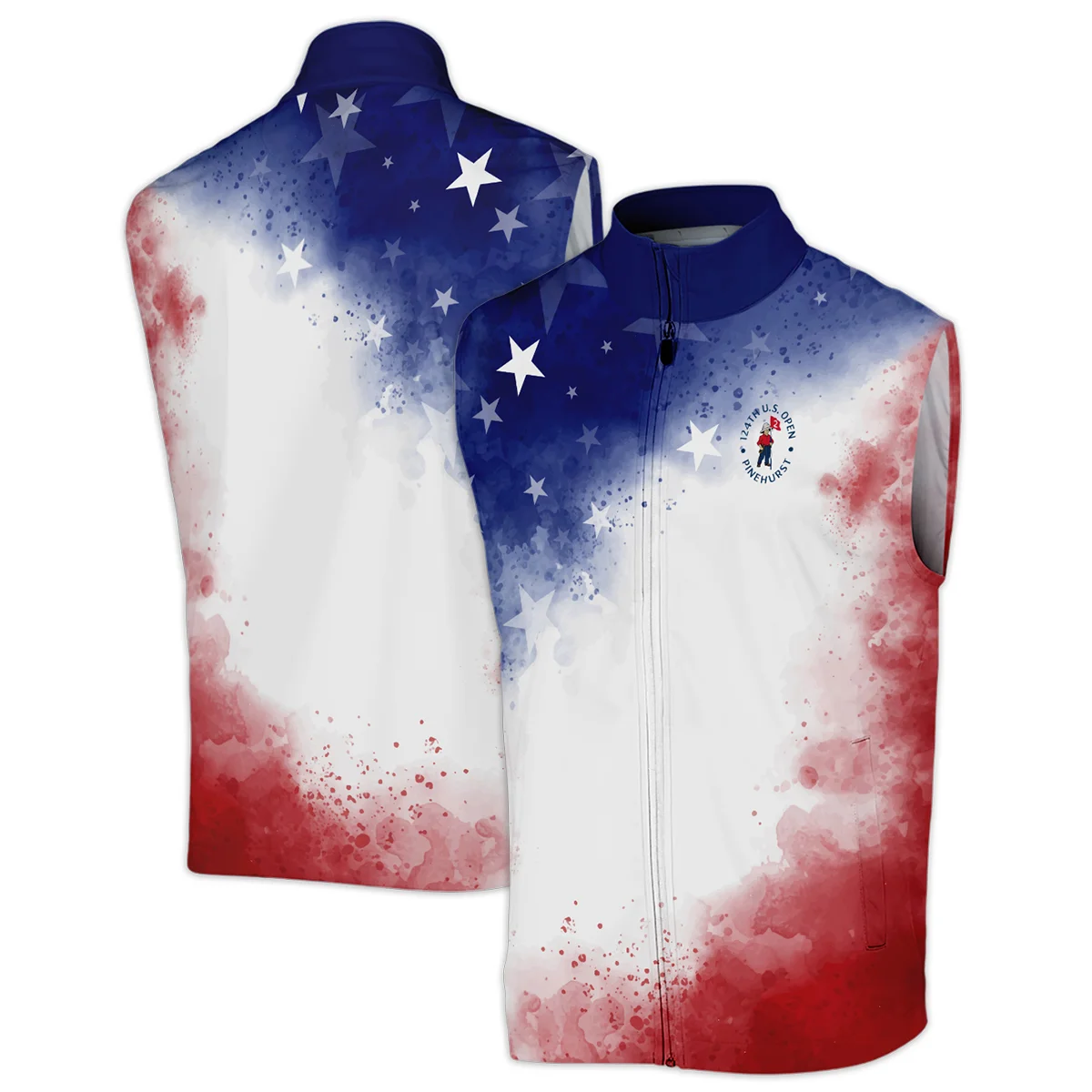 124th U.S. Open Pinehurst Callaway Blue Red Watercolor Star White Backgound Sleeveless Jacket Style Classic Sleeveless Jacket