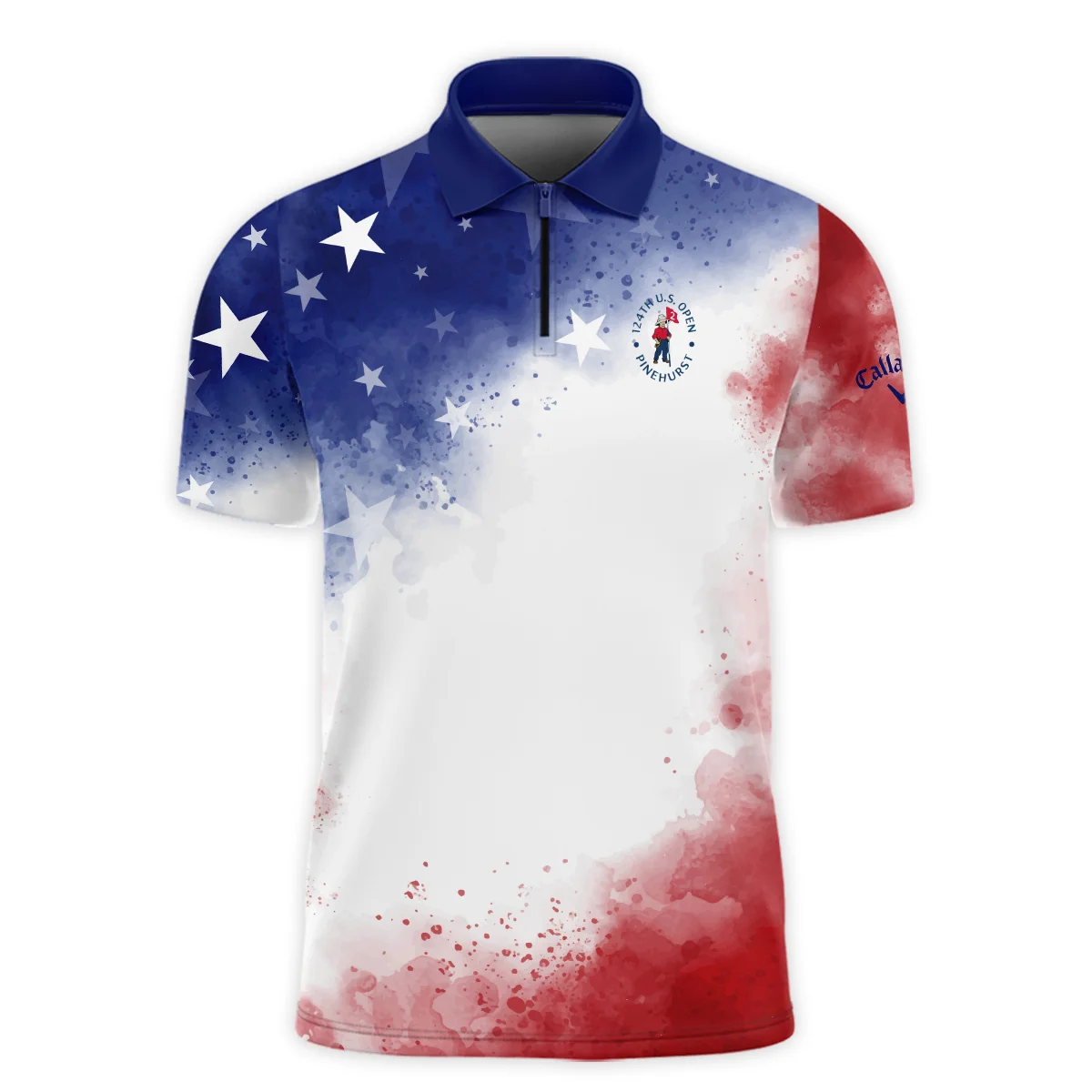 124th U.S. Open Pinehurst Callaway Blue Red Watercolor Star White Backgound Vneck Polo Shirt Style Classic Polo Shirt For Men