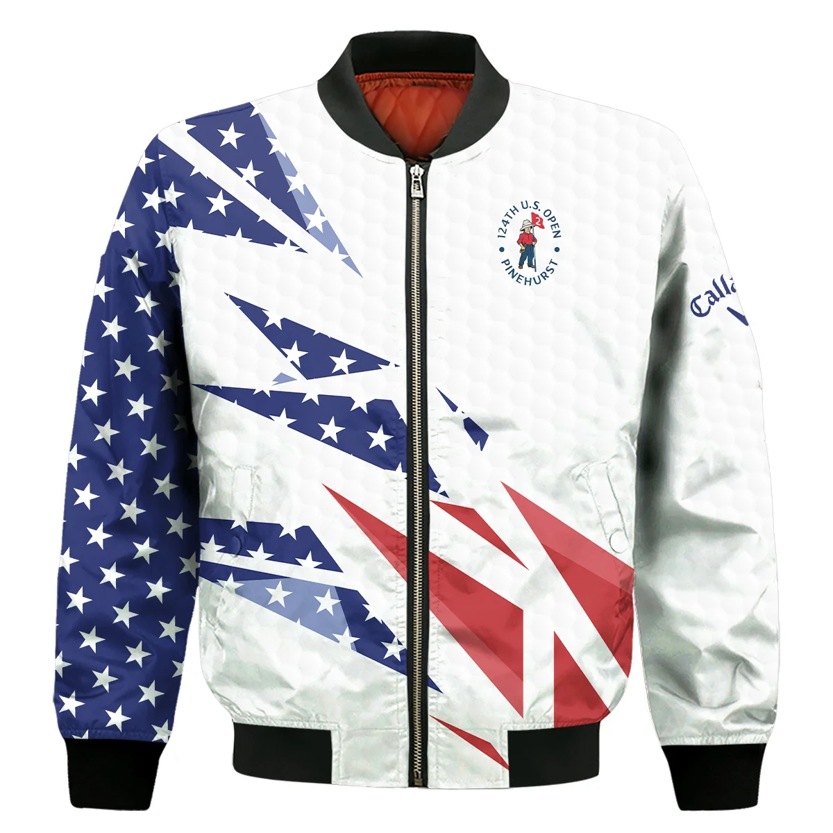 124th U.S. Open Pinehurst Callaway Bomber Jacket Golf Pattern White USA Flag All Over Print Bomber Jacket