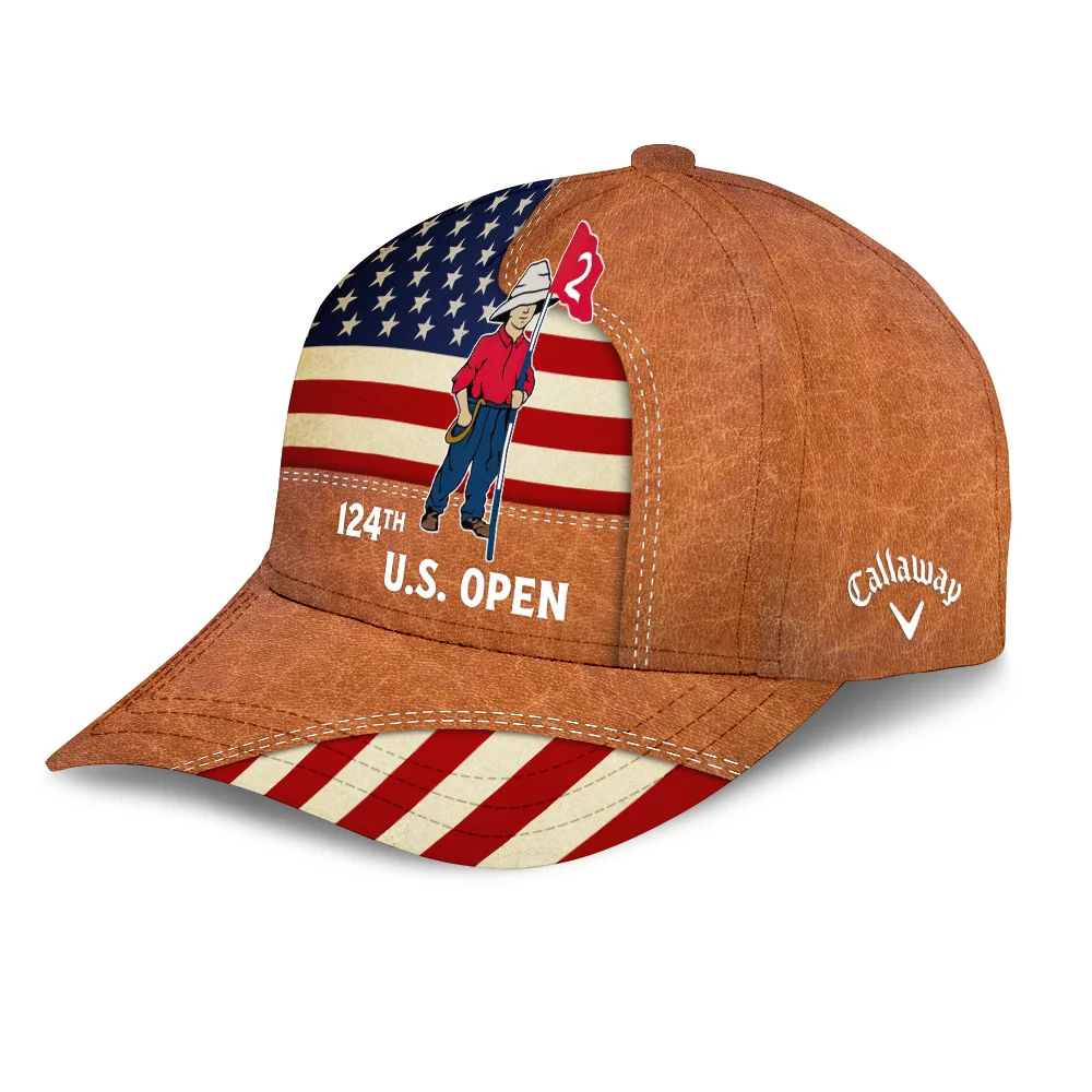 124th U.S. Open Pinehurst Rolex Brown Leather Texture USA Flag Golf Style Classic Golf All over Print Cap