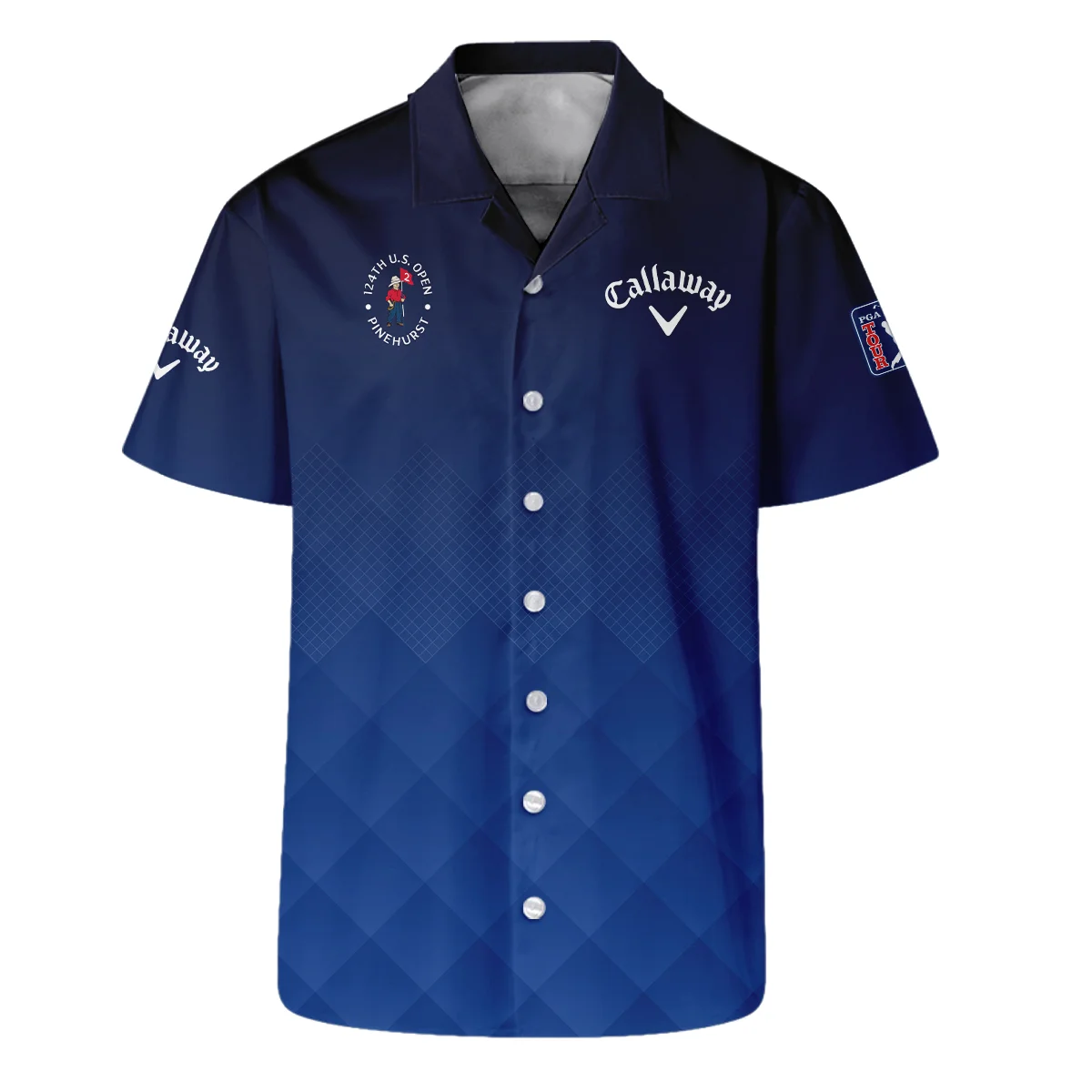 124th U.S. Open Pinehurst Callaway Dark Blue Gradient Stripes Pattern Style Classic, Short Sleeve Polo Shirts Quarter-Zip Casual Slim Fit Mock Neck Basic