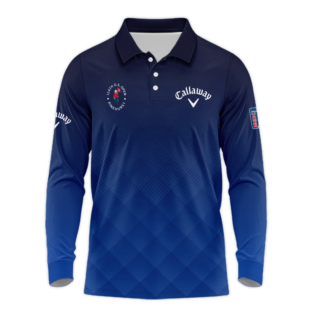 124th U.S. Open Pinehurst Callaway Dark Blue Gradient Stripes Pattern Long Polo Shirt Style Classic Long Polo Shirt For Men
