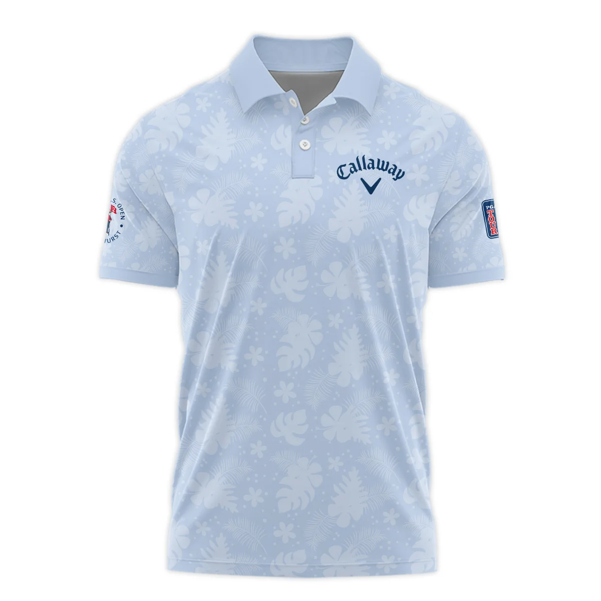 124th U.S. Open Pinehurst Callaway Golf Polo Shirt Light Blue Pastel Floral Hawaiian Pattern All Over Print Polo Shirt For Men