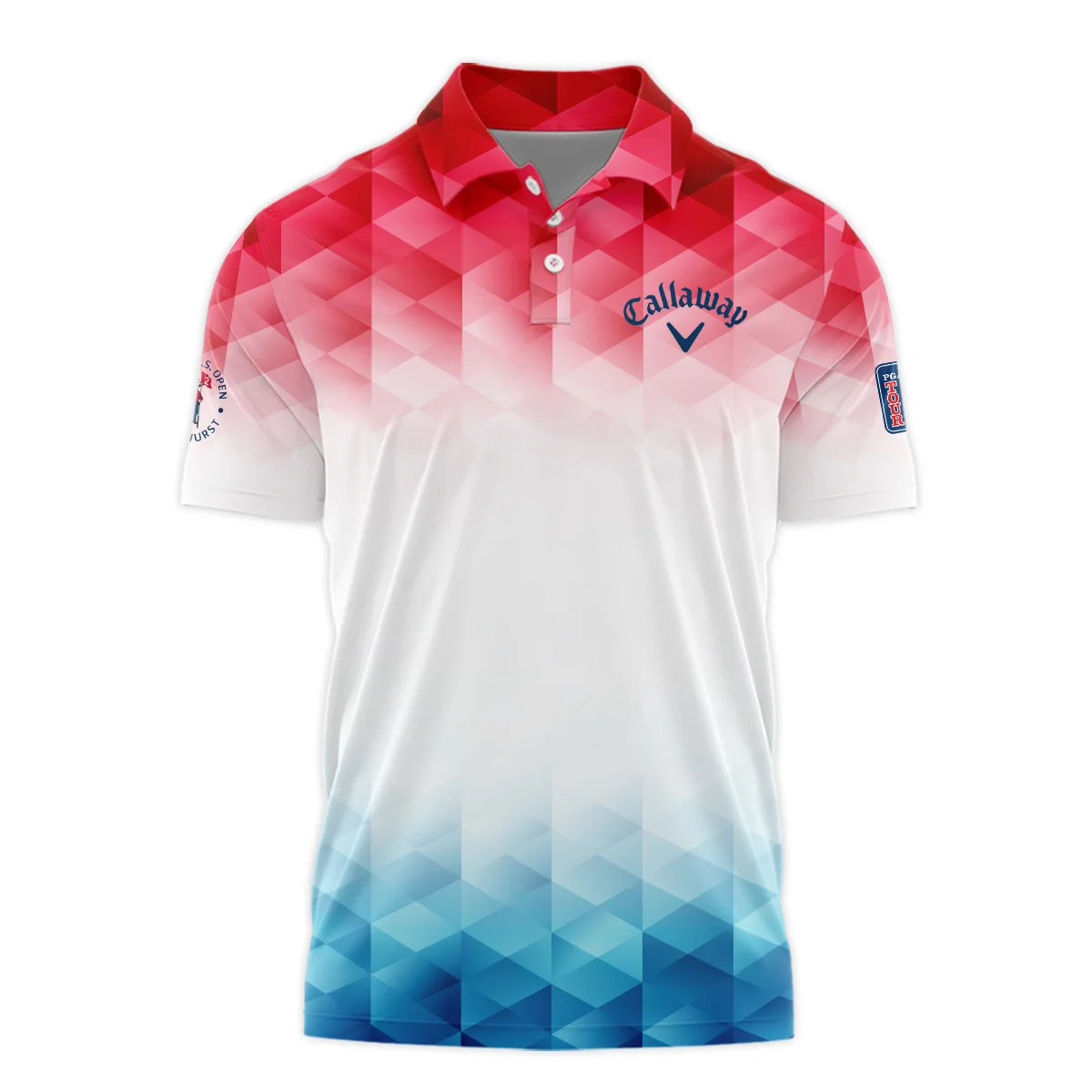 124th U.S. Open Pinehurst Callaway Golf Sport Polo Shirt Blue Red Abstract Geometric Triangles All Over Print Polo Shirt For Men