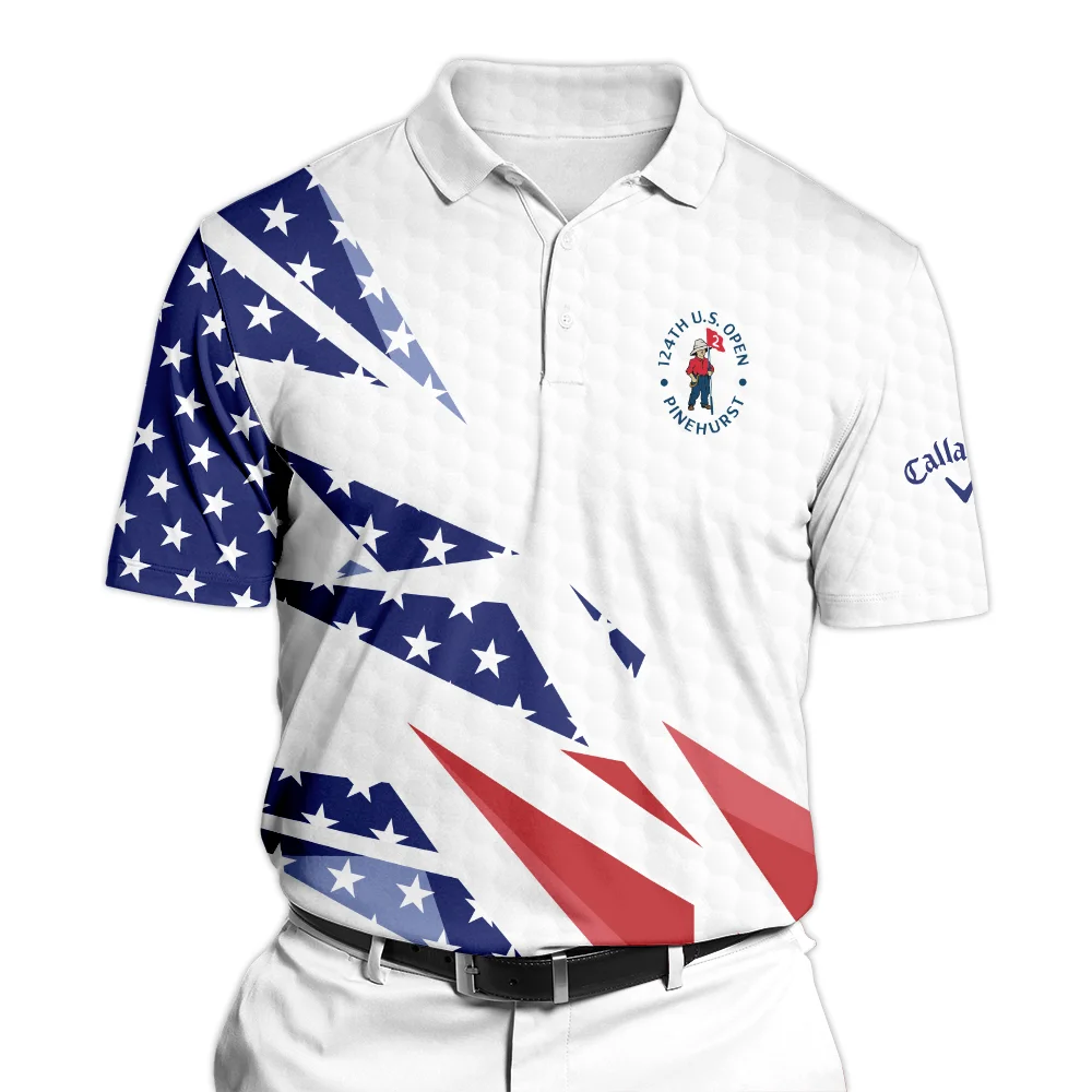 124th U.S. Open Pinehurst Callaway Polo Shirt Golf Pattern White USA Flag All Over Print Polo Shirt For Men
