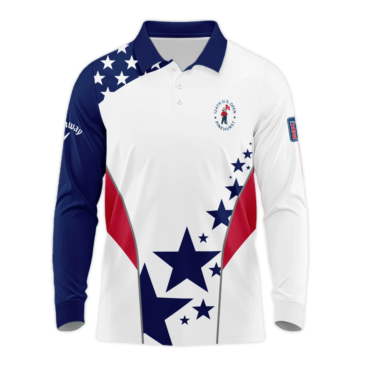 124th U.S. Open Pinehurst Callaway Stars US Flag White Blue Polo Shirt Mandarin Collar Polo Shirt